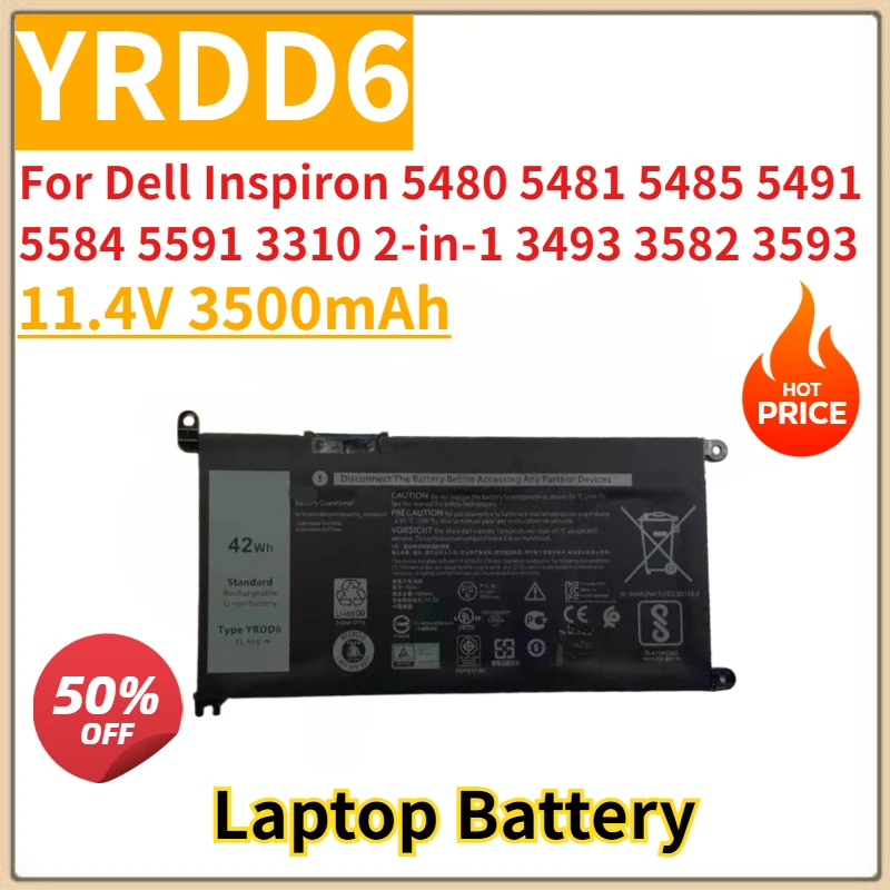 

New Replacement Laptop Battery 11.4V 3500mAh YRDD6 for Dell Inspiron 5480 5481 5485 5491 5584 5591 3310 2-in-1 3493 3582 3593