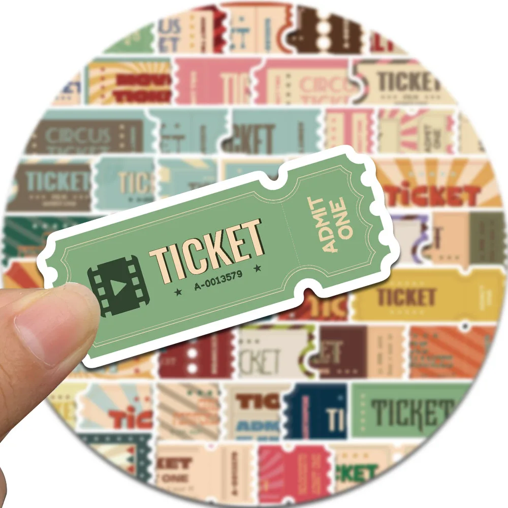 50PCS Vintage Ticket Stub Sticker Harajuku Laptop Waterproof Decoration Luggage Desktop Computer Suitable Notebook Stickers