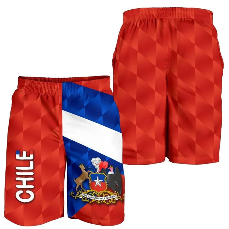 Chile Flag 3D Printed Beach Shorts Men Summer Quick Dry Swim Trunks Chilean National Flag Graphic Surf Board Shorts Gym Sports
