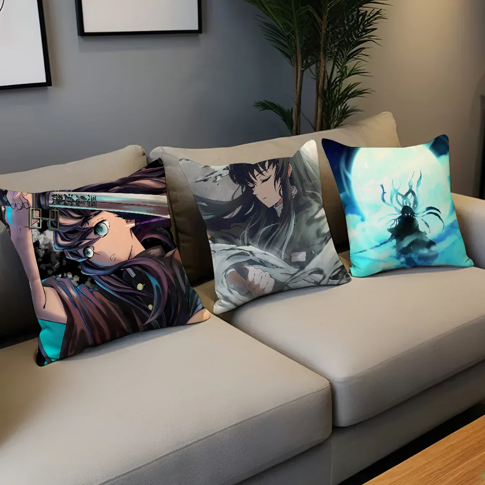 Demon Muichiro cushion cover Tokito Pillow Case Cushion Room Bedroom Sofa Slayer Living Anime Backrest Car Square Headboard