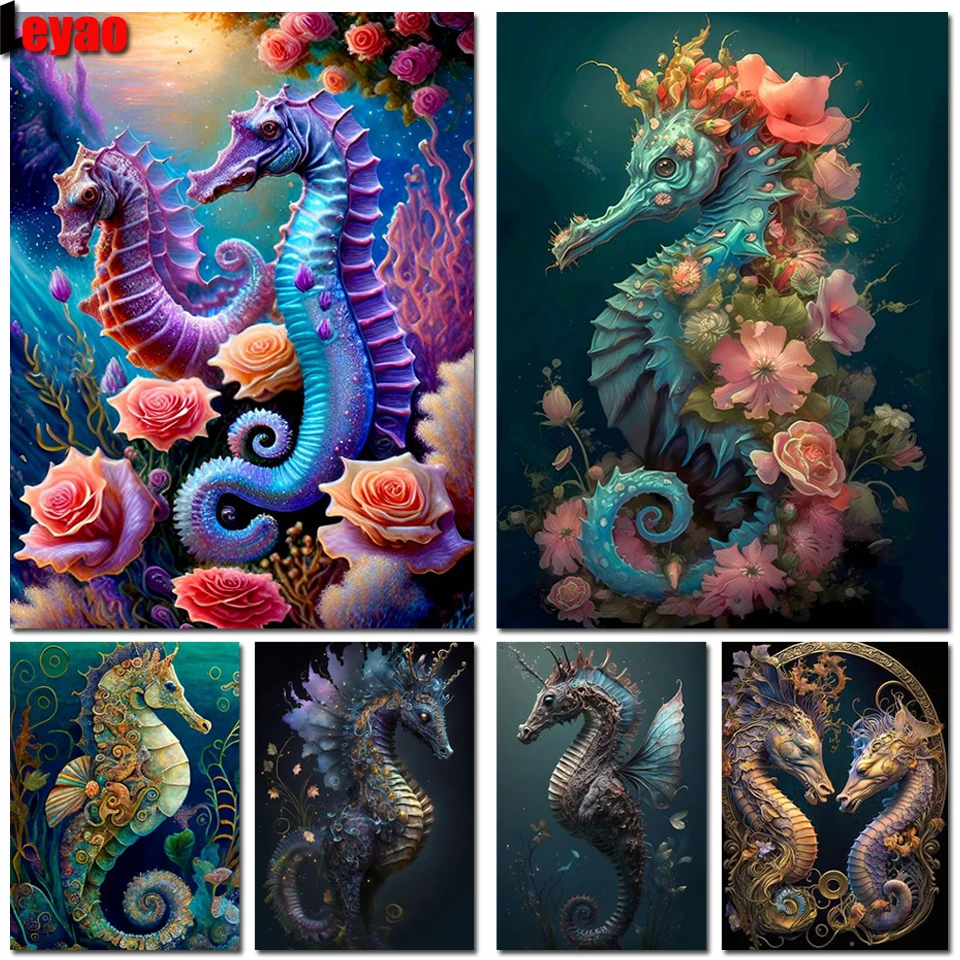 DIY Diamond Painting Seahorse Cross Stitch Kit Diamond Undersea Animals Landscape Diamond Embroidery Mosaic Home Decor