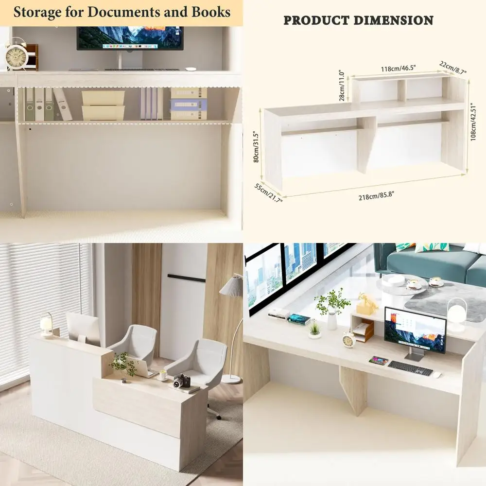 

Большая деревянная коммерческая стойка ресепшн с полками для хранения для лобби, салона красоты и офиса, белая