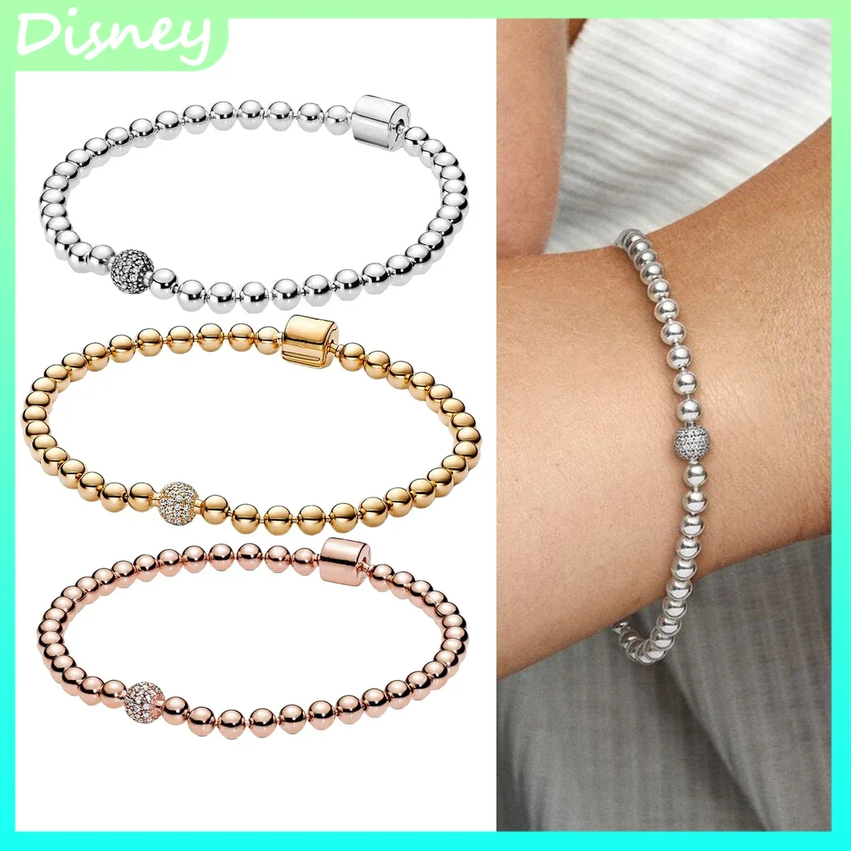 

2025 S925 Sterling Silver Classic Bead & Pavé Bracelet from Signature Series • Original Logo Elegant Fashion Bracelet for Women