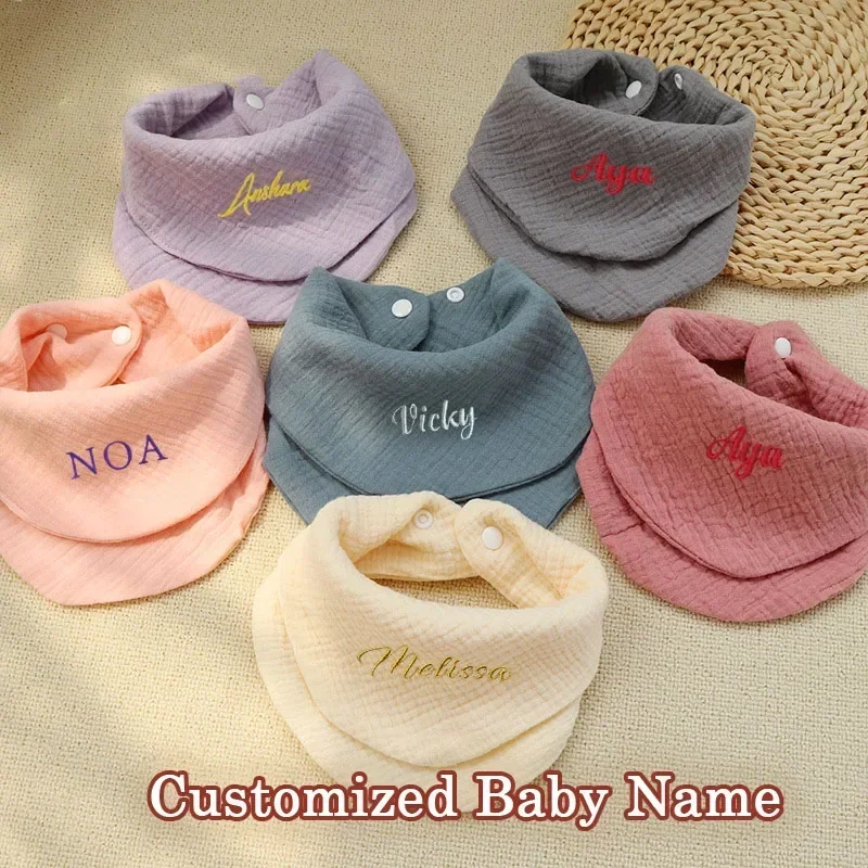 Personalized Baby Bib Cotton Gauze Saliva Towel Waterproof Apron Newborn Burp Cloth Bandana Feeding Drool Custom Baby Bib Gift