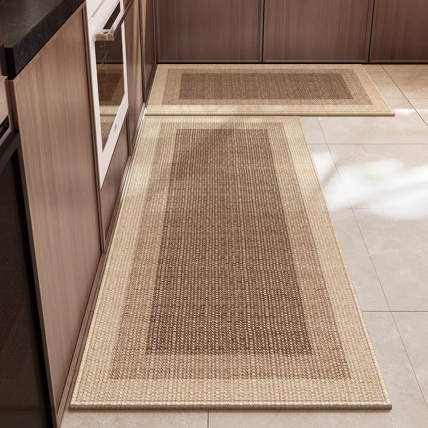 Kitchen Floor Mat Anti-slip Carpet Linen Texture Border Pattern Home Decoration Rug Wear-resistant Foot Mats Long Mats Alfombra