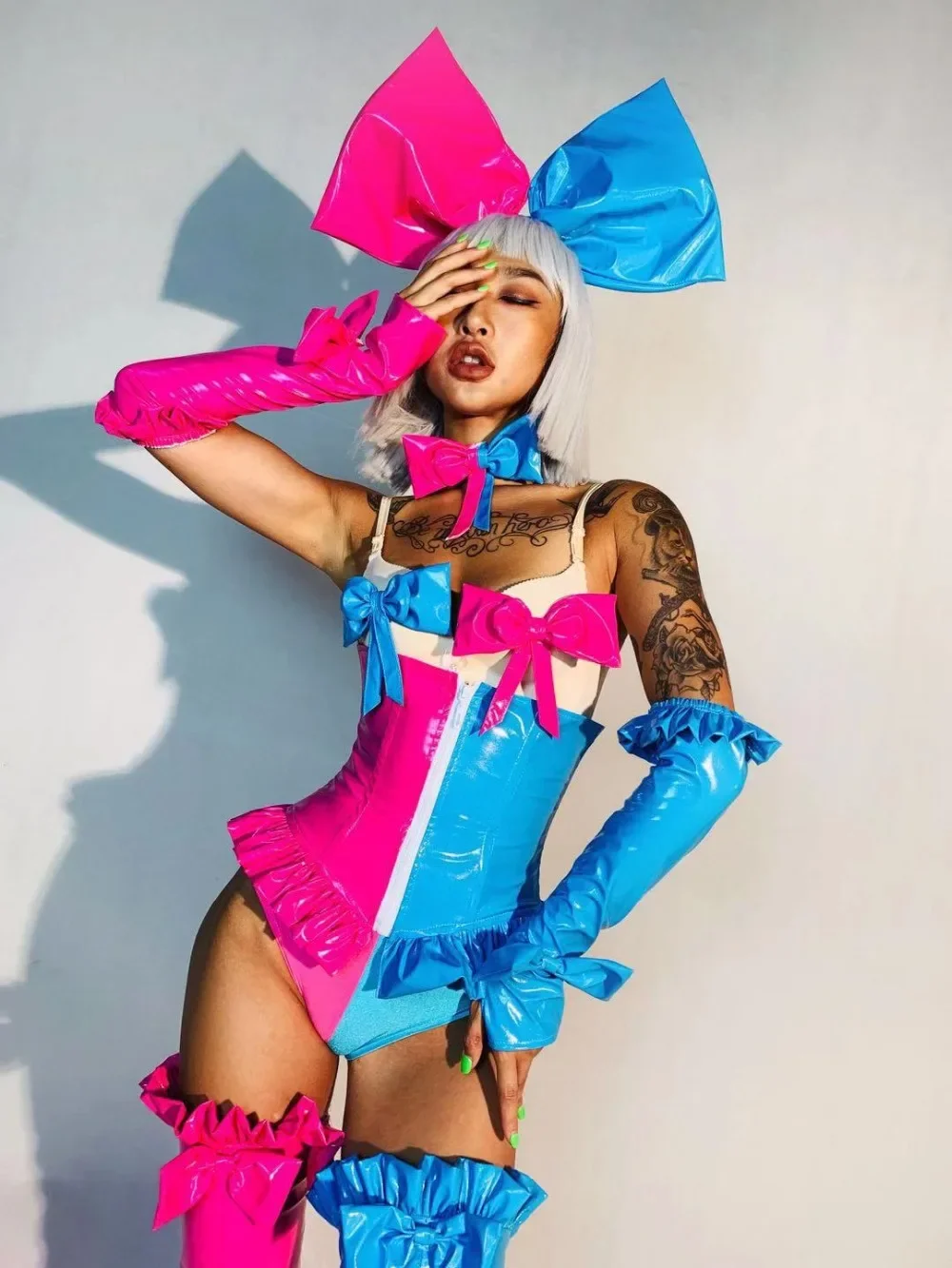 Nuovo spettacolo di squadra di danza moderna Stage Wear Candy Blue Pink Splice Sweety Girl Club Outfit Bar Club Party Lady Costume cosplay sexy