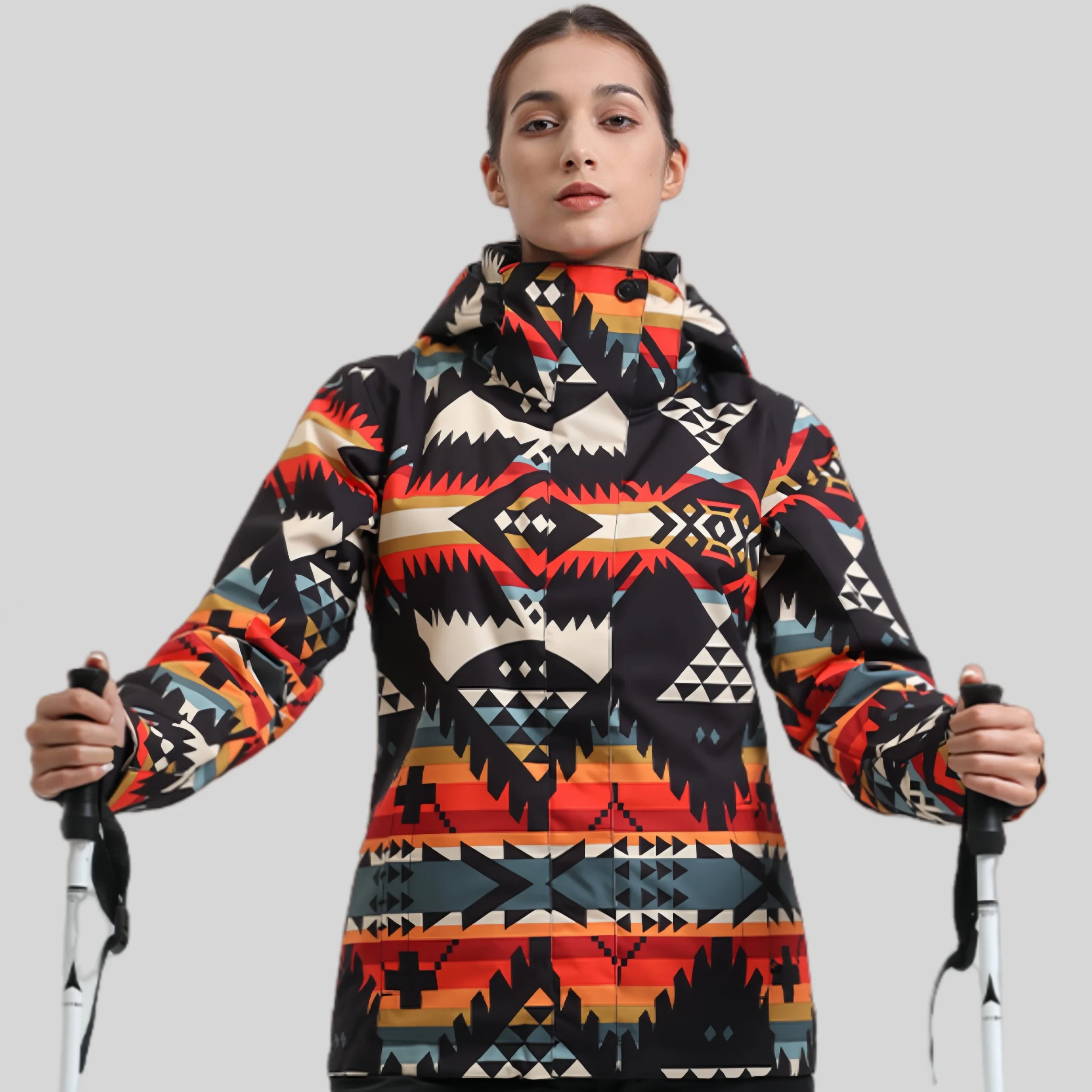 Vestes de ski à capuche avec fermeture éclair pour femme, coupe-vent, imperméable, chaud, sport de neige, extérieur, femme, hiver, nouveau, imprimé, 2025