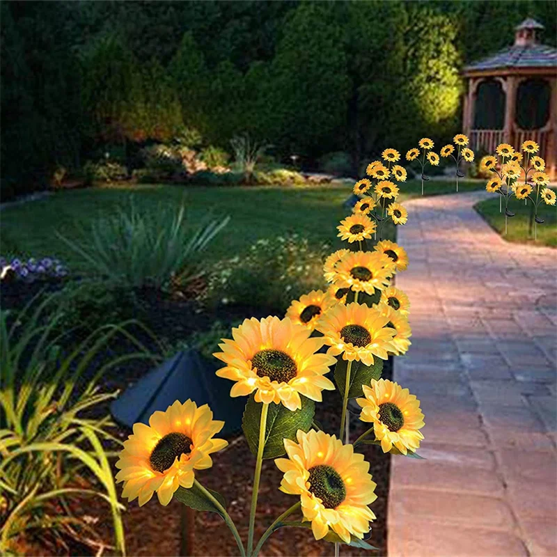 Solar Powered Sunflower Light Outdoor Waterproof LED Ground Insert Lawn Lamp for Garden Lawn Courtyard Christmas Decoration