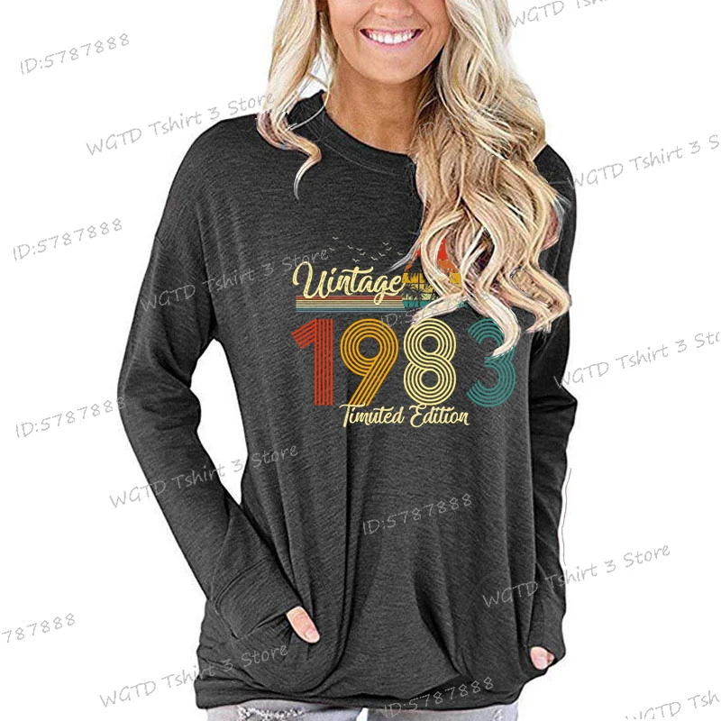 Born 1983 Long-sleeved T-shirt Women Vintage 1983 Limited Edition Graphic T Shirts Women 42th Birthday Party Retro Classic Tops