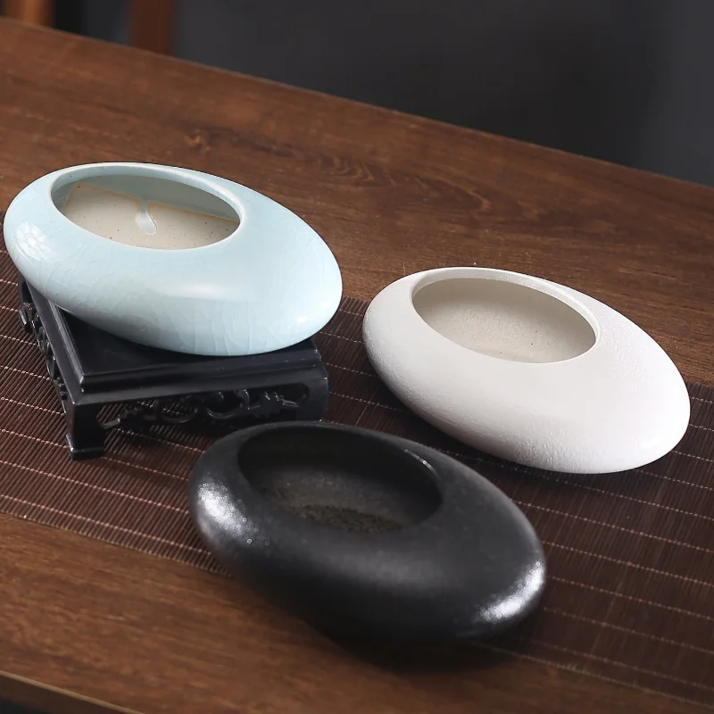 Simple Oval Egg Shape Ceramic Planter with Without Hole Black White Green Multi Size for Hydroponic Green Plant Pot Ceramic Vase
