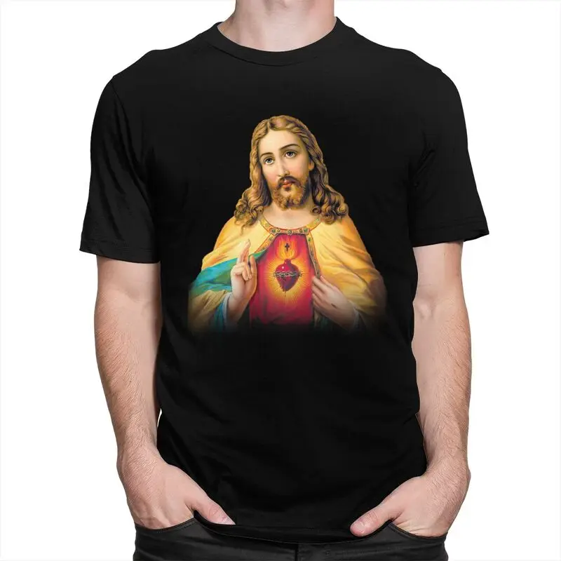Custom Cool Sacred Heart Of Jesus T Shirt Men 100% Cotton T-shirt Casual Christian Catholic God Tees Streetwear Tshirt