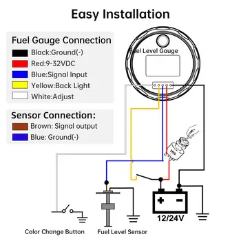 Sensore galleggiante carburante 0-190 ohm + indicatore livello carburante 52 mm Indicatore misuratore serbatoio olio impermeabile IP67 con luce a 7 colori per auto e yacht 12 V 24 V 6 best sales galleggiante del carburante - №2