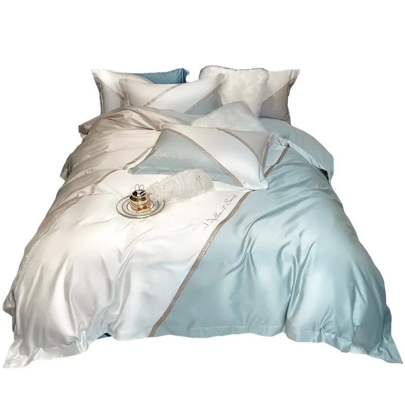 

Light luxury 80 pcs Austrian Lenzing Tencel cotton, four-piece ice silk color matching quilt cover, sleeping naked and silky