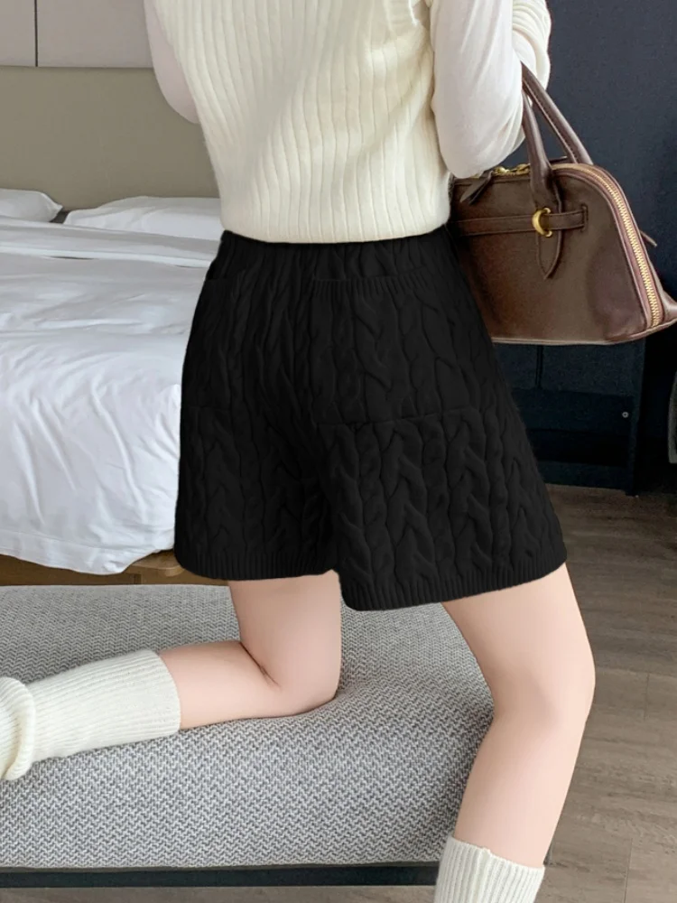 니트 반바지 여성 가을 겨울 신상 하이웨이스트 A라인 와이드 레그 캐주얼 슬리밍 팬츠 (캐주얼 바지 외출용)