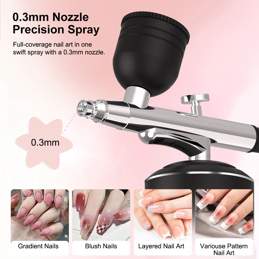 Airbrush with Compressor Rechargeable Handheld Airbrush Kit with Digital Display for Nail Art Makeup Model Coloring and Cake view 5