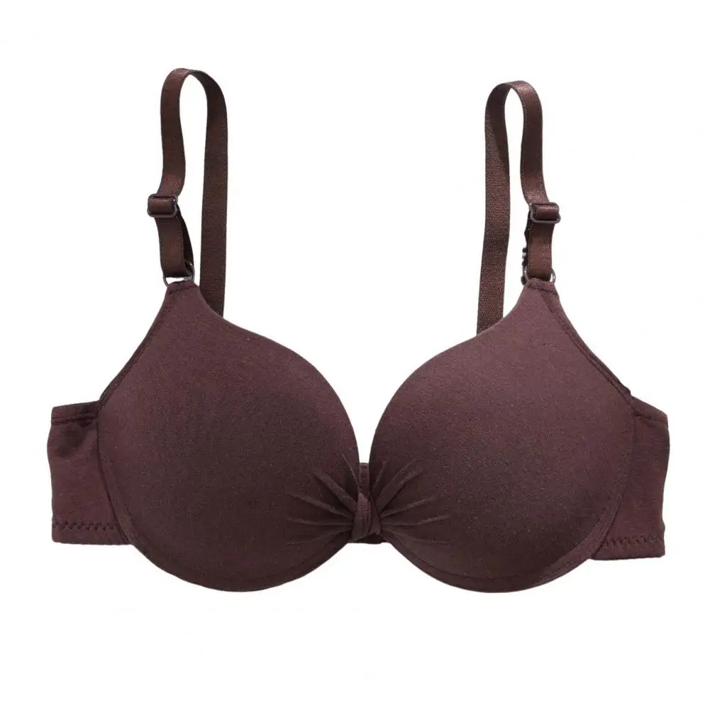 Sutiã push-up de pelúcia feminino com alças ajustáveis suporte de fio de aço nó decoração fechamento traseiro design de copo completo para esporte diário