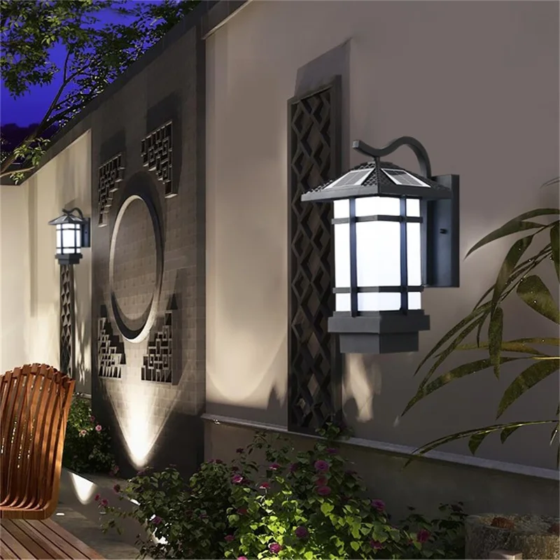 TEMOU Solar Wall Light Fixture Outdoor Modern LED Sconce Impermeável Pátio Iluminação para varanda Pátio Pátio Villa Corredor