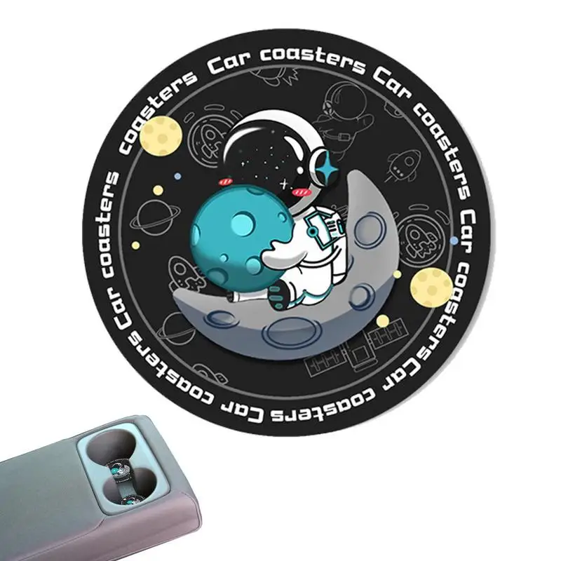 Anti-Slip Astronaut Car Coaster Door Slot Placemats Car PU Leather Coasters Insert Cup Mat Auto Interior Decor Car Accessories