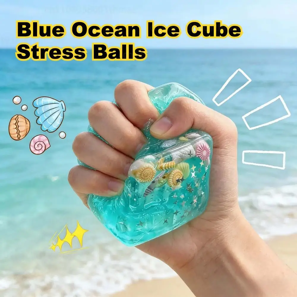 Slow Rising Blue Ocean Ice Cube Stress Balls Soft Squishy Square Shape Ocean Squishy Balls Slow Rebound Shell Filled