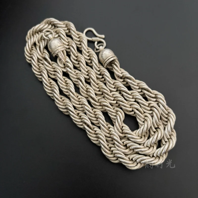 Antique Miscellaneous Tibetan Silver Twisted Necklace Copper Silver Plated Antique Necklace Formal Shape Elegant Color