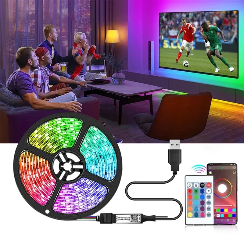 

5050 RGB LED Strip Light USB 5V Smart Bluetooth Control IR Remote Flexible Led Tape 30/60 LEDs/M Colorful Ribbon Room Decor