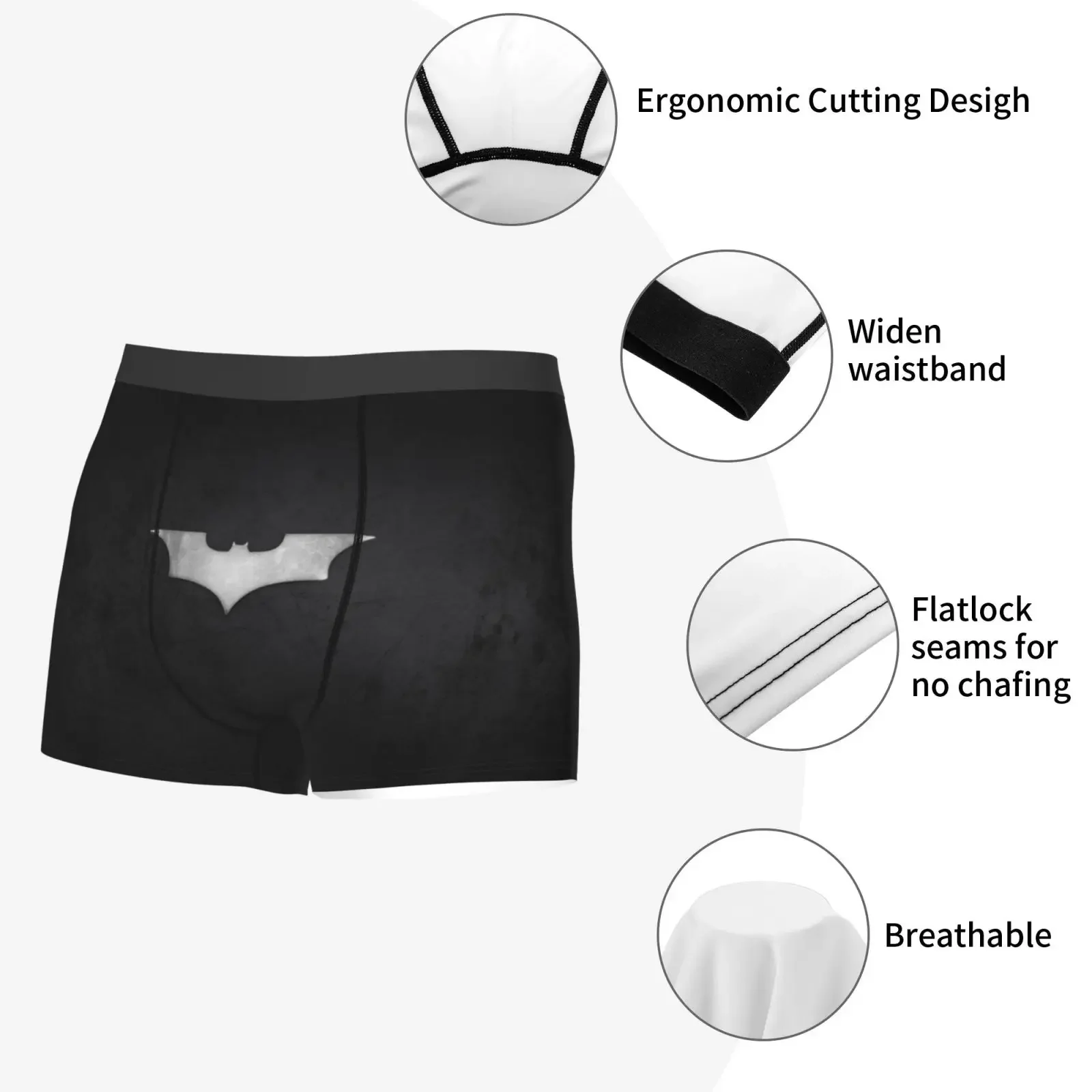 Black Bat Boxers Mens Panties Male Underpants Double Sides Printed Soft Breathable Machine Wash Cool   Polyester