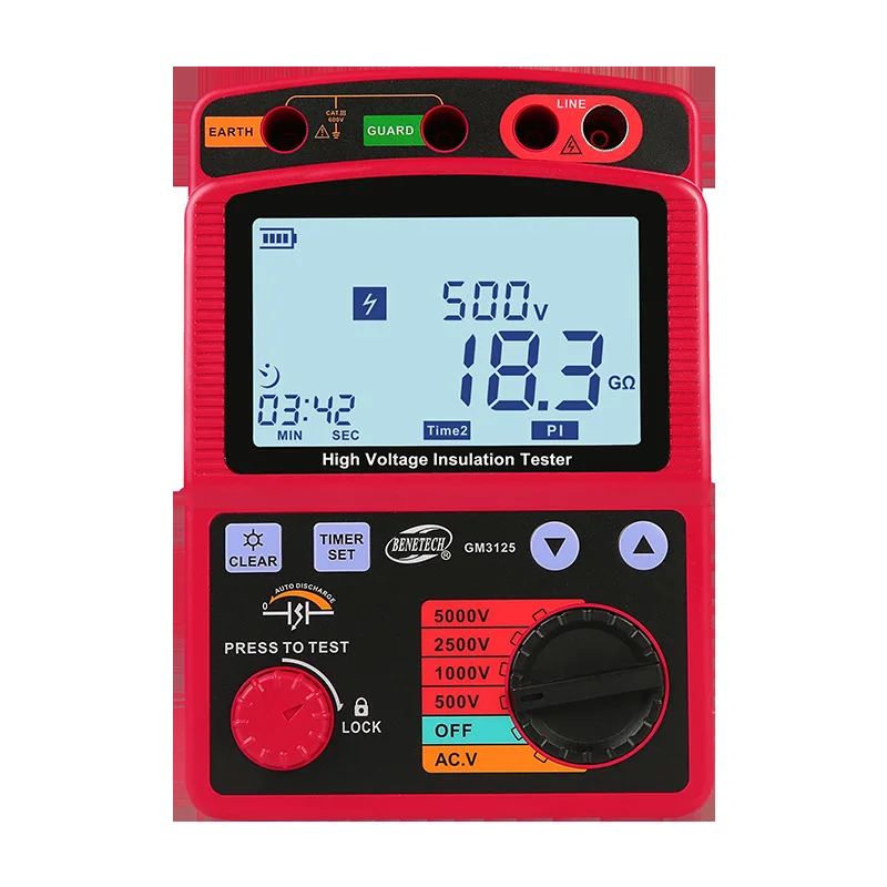 

GM3125 Высоковольтное испытательное оборудование Цифровой дисплей Измеритель встряхивания 0,0-1 ТОм Тестер сопротивления изоляции Электронная мощность 1 год