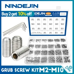Nindejin Maden schraubens atz m2-m10 304 Edelstahl Sechs kant buchse Cup Point Stellschraube kopflose Schraube Sortiment Kit mit Sechs kant schlüsseln