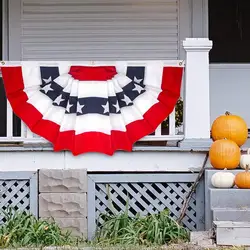 Independence Day Flag Striped Stars Printing Pleated Fan Shaped USA National Day Half Flag Home Garden Decoration Hanging Flags