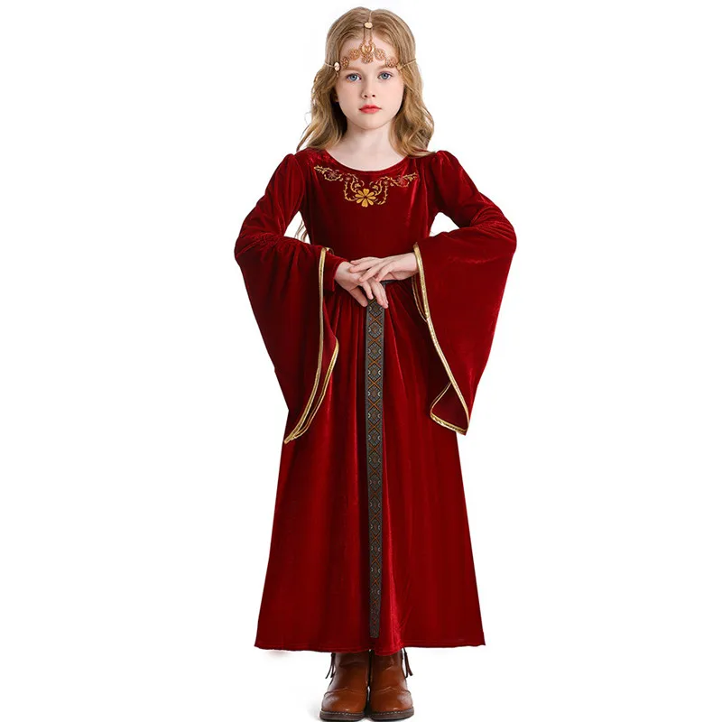 Girls Europe Middle Ages Retro Palace Ball Young Lady Cosplay Kids Children Halloween Vampire Costume Carnival Purim Party Dress