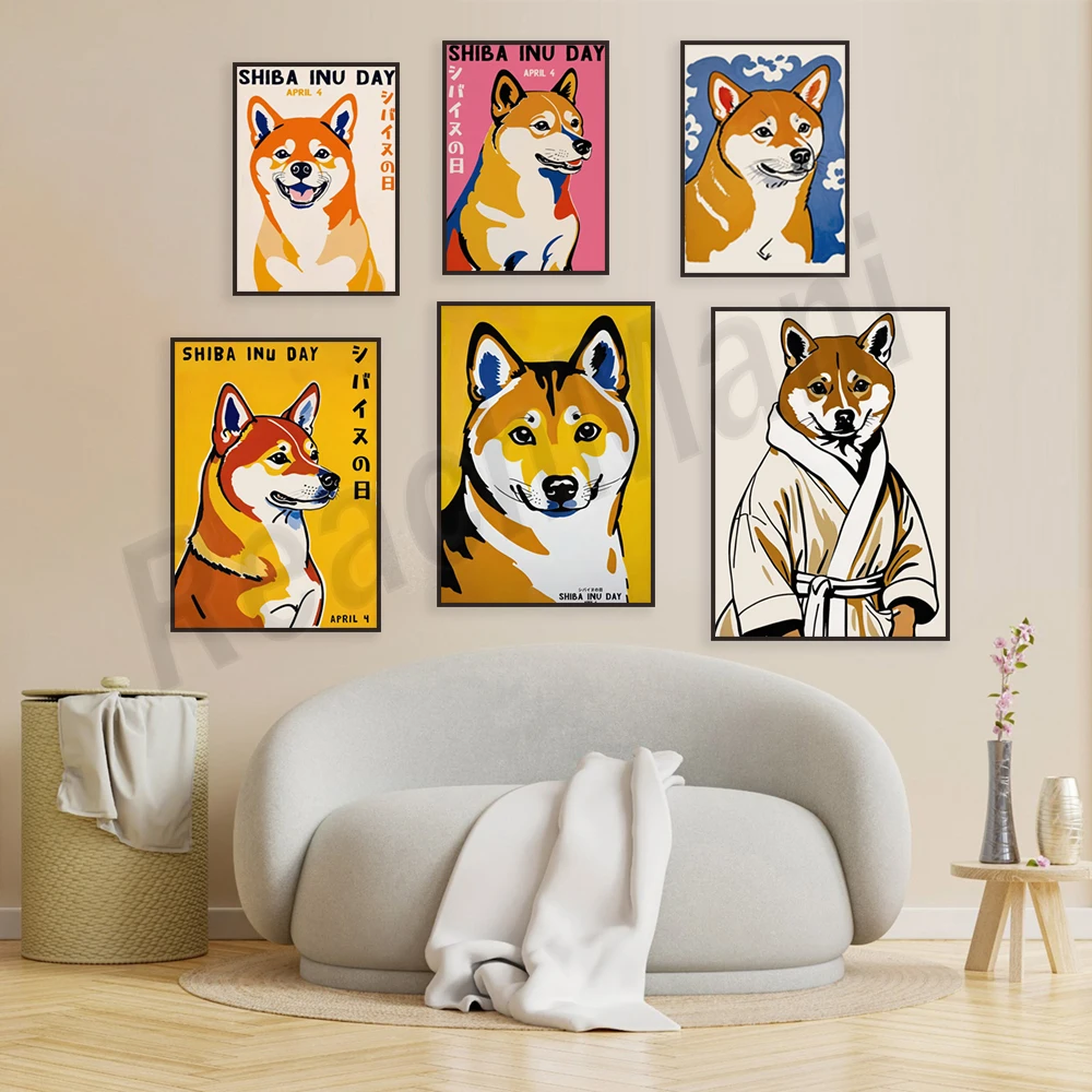 Shiba Inu Day Poster - Colorful dog art, Japanese dog breed illustration, energetic dog cute wall decor, animal gift, home decor