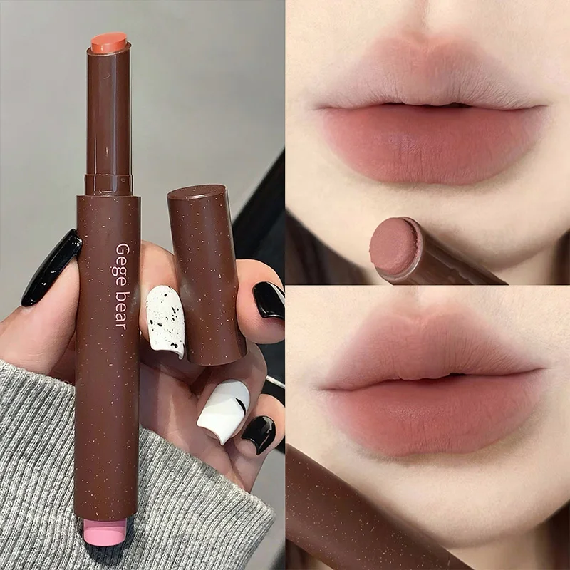 Caneta de batom em pó Gege Bear - à prova d'água, fácil deslizamento, inspiração coreana, elegância de baixa saturação