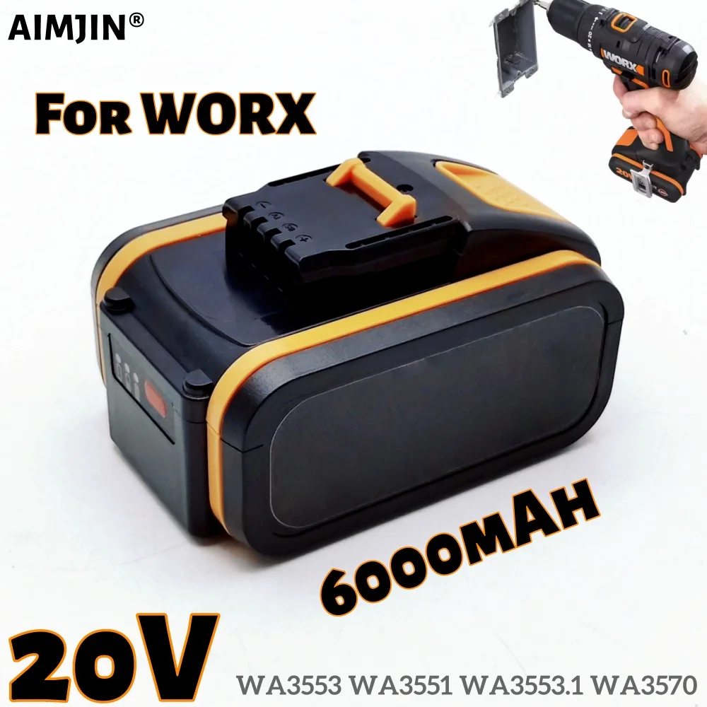 

Литий-ионная аккумуляторная батарея Worx 20 В, 6,0 Ач WA3551 WA3551.1 WA3553 WA3641 WX373 WX390 Электрический инструмент с зарядным устройством
