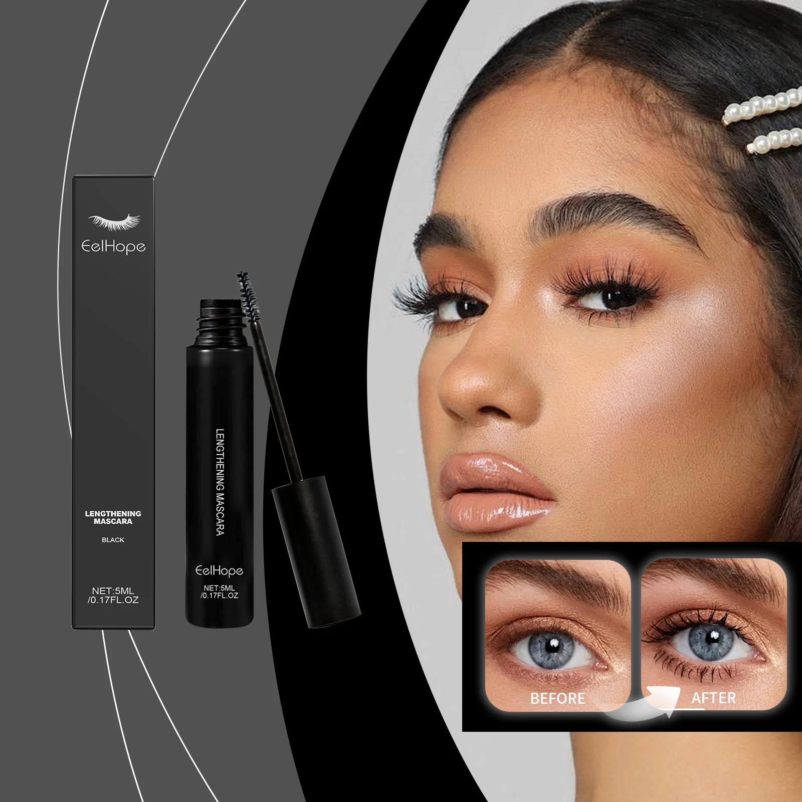 Waterdichte verlengende mascara, veegvast, langdurig voor natuurlijke of dramatische gedurfde wimpers, 5 ml zwarte oogmake-up