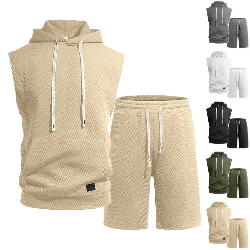 

Men's Spor Knitted Svel Pure Color Embroidered Vest And orts Set Summer Casual Wear Youth Faion No Brand Registered