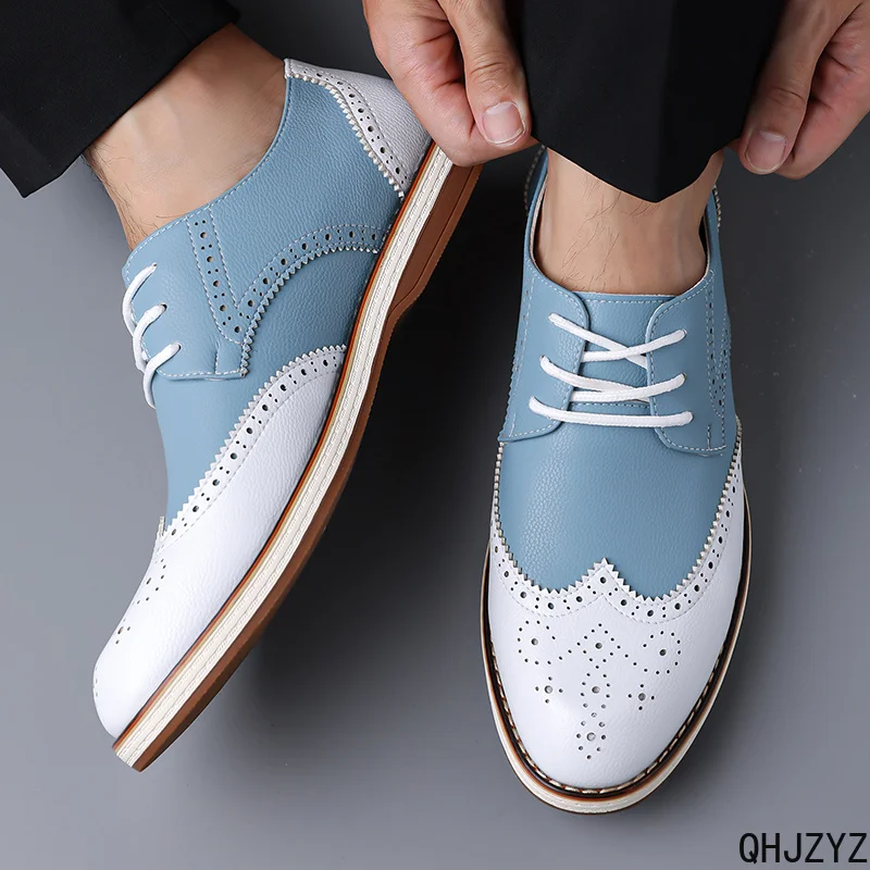 Genuine Leather Brogue Men Big Size Wedding Party Dress Shoes Italian Designer Male Driving Formal Shoes Lace Up Oxfords