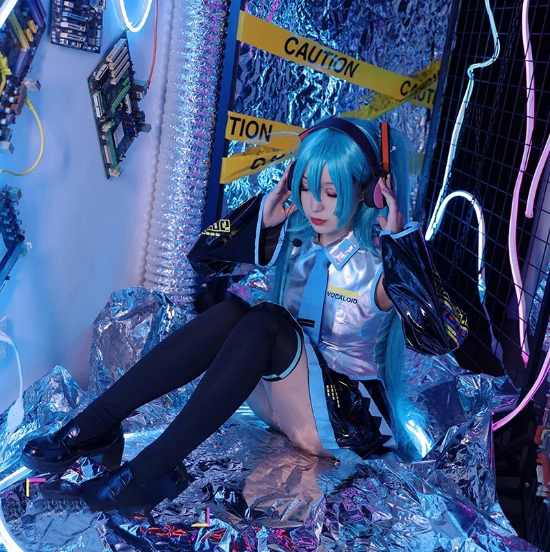 Anime Vocaloid Cosplay Japan Midi Dress Beginner Miku Female Outfit Costume Headwear Christmas Party Male Cos Wig Fullset Cloth