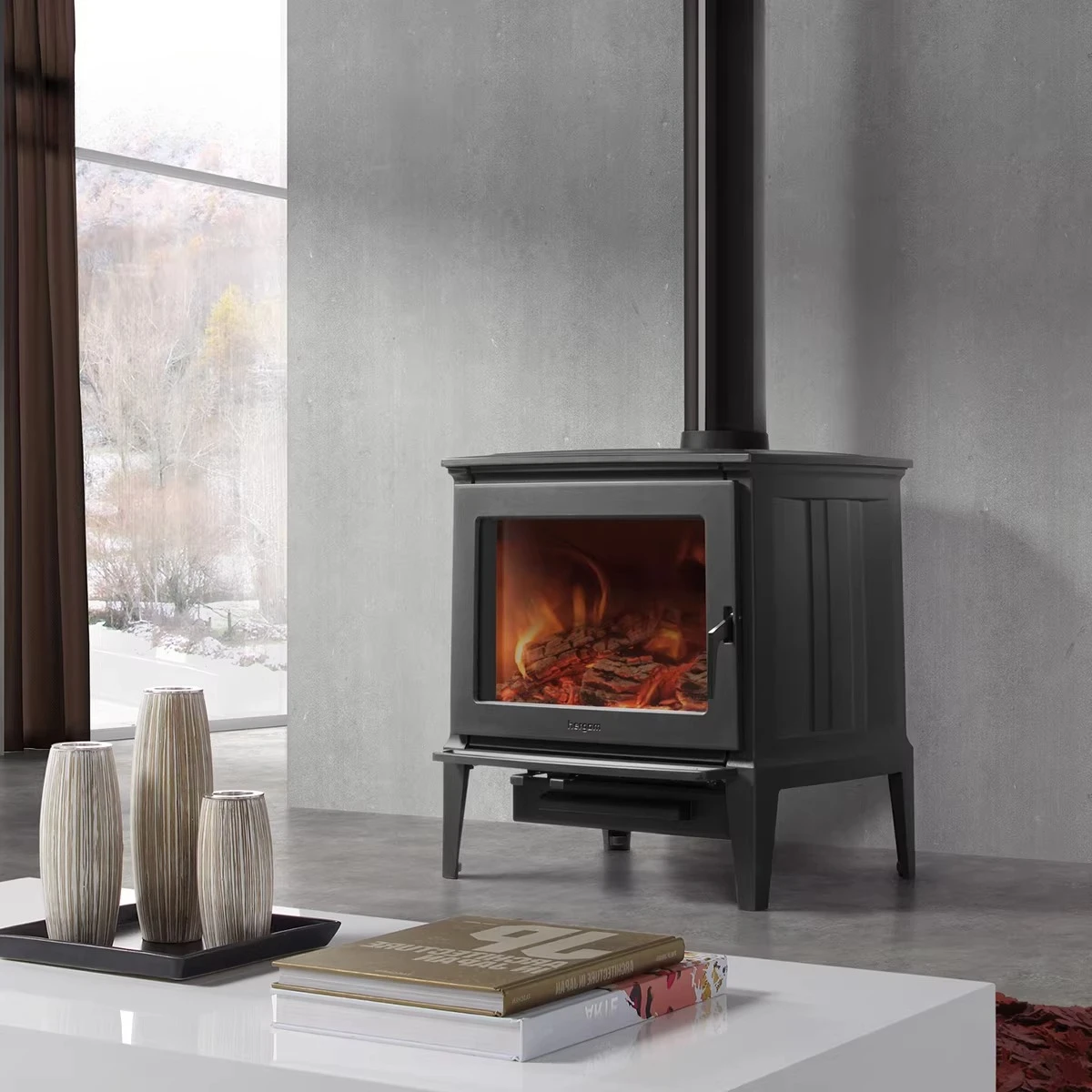 imported E30 freestanding fireplace heater cast iron real fire wood-burning mansion heating decoration