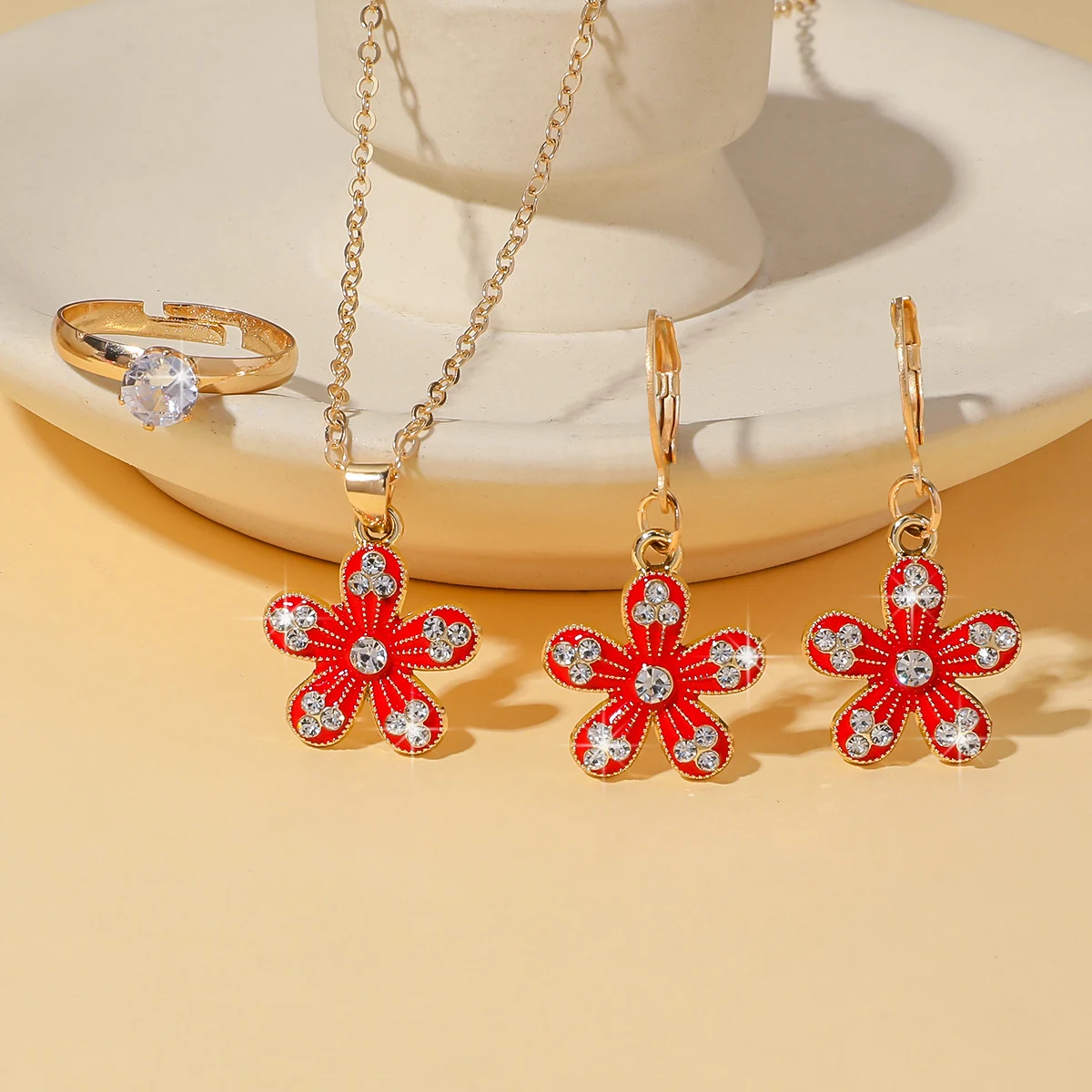 4pcs Fashion Elegant Women Flower Jewelry Set Perfect for Gifts Daily Parties Birthday Gifts for Daughters Girlfriends Mothers