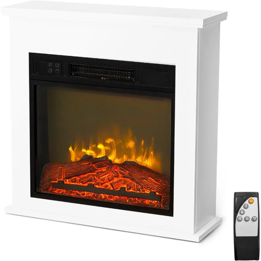 

25''W Freestanding Electric Fireplace Stove with Remote Timer Realistic Fake Fireplace Heater in Wood Mantel Finish 6 Flame Col