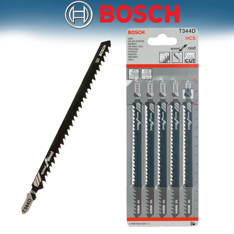 

BOSCH 2608633A34 Jigsaw Blade T344D 5-Piece Speed for Wood Fast Cuts High Carbon Steel Curved Saw Tool Accessories