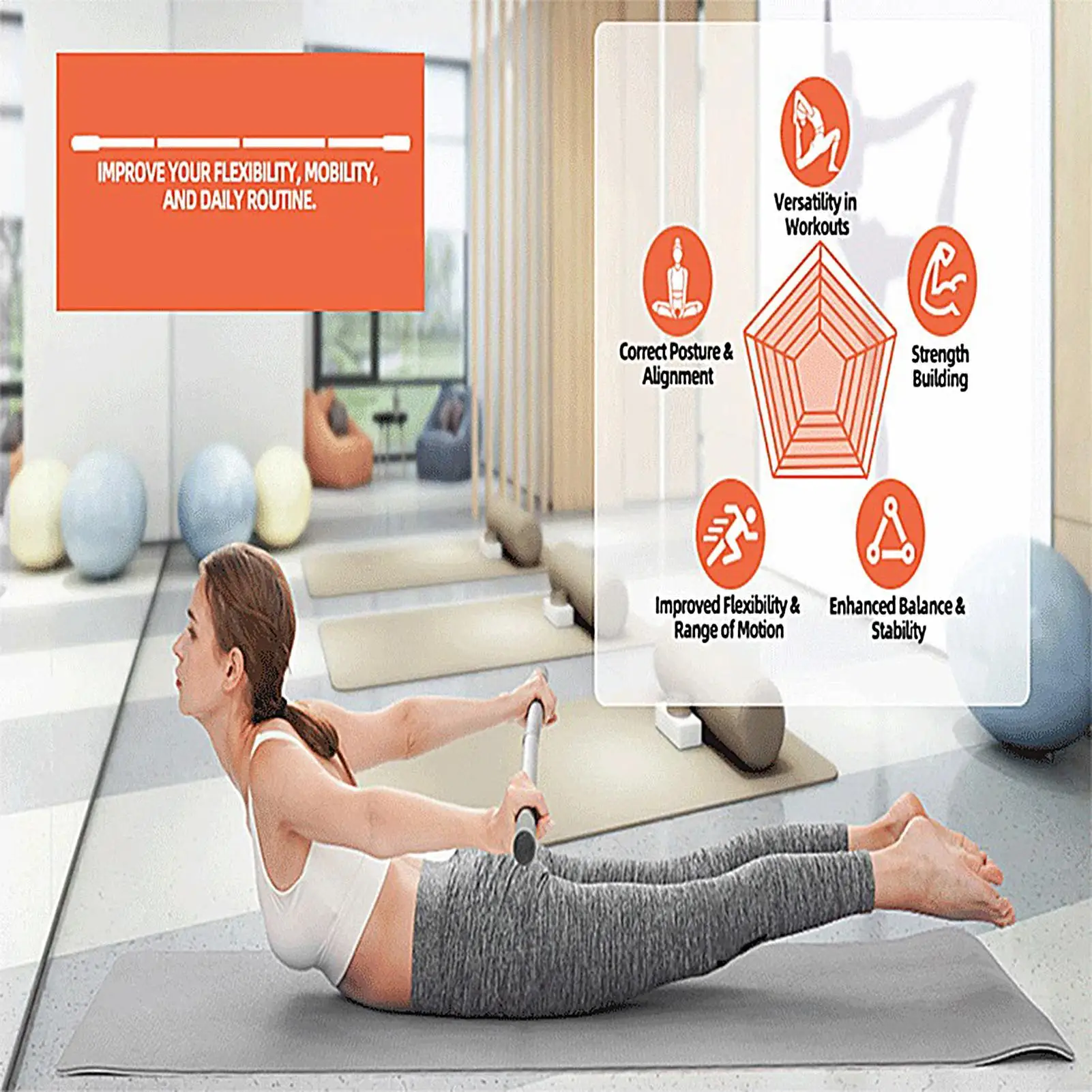 

Растягивающаяся палочка, многофункциональная 5 футов, регулируемая растягивающая палочка для реабилитации, тренировок, фитнеса, домашнего мобильного тренажерного зала