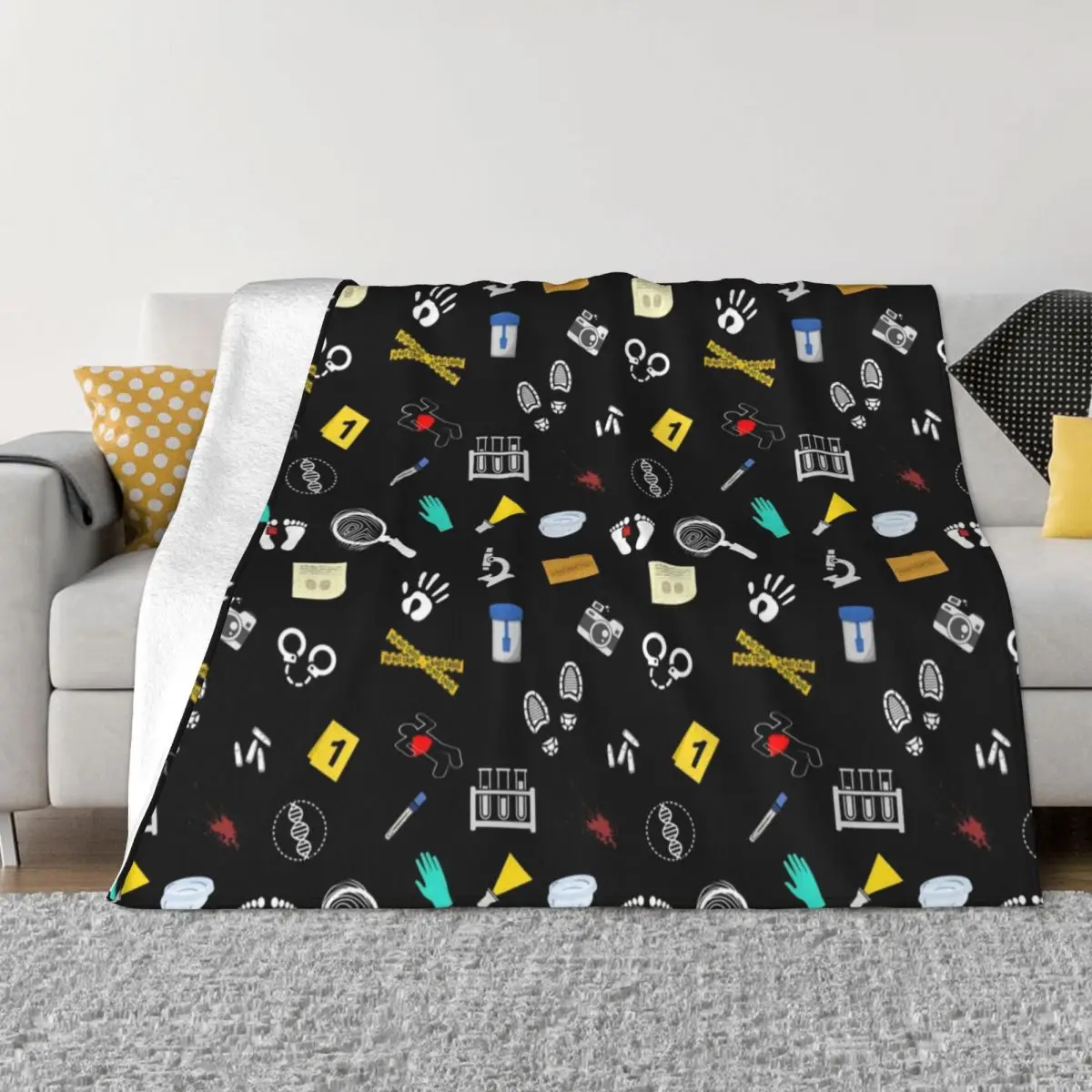 Black True Crime Forensic Science Lover Flannel Blanket Creative Throw Blankets for Home Hotel Sofa Quilt