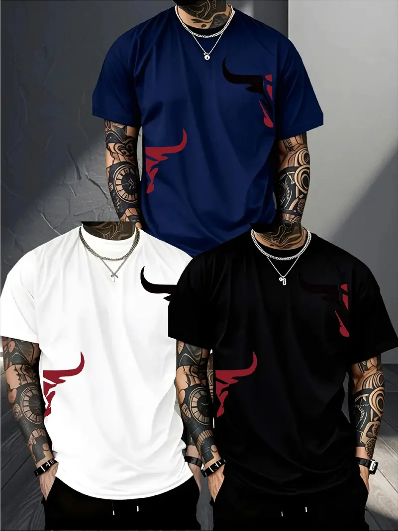 

3-Pack Summer Cotton Printed Short Sleeve Tees, Clean & Neat Daily Wear, 3 Pieces for All Summer Long