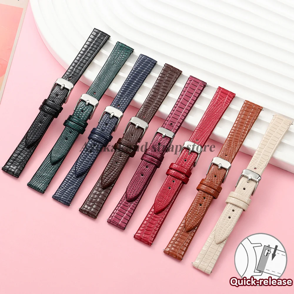 Ultra-thin PU Lizard-Patterned Leather Watchband 10mm 12mm 14mm 16mm Universal Women Bracelet Small Size Watch Strap Accessories
