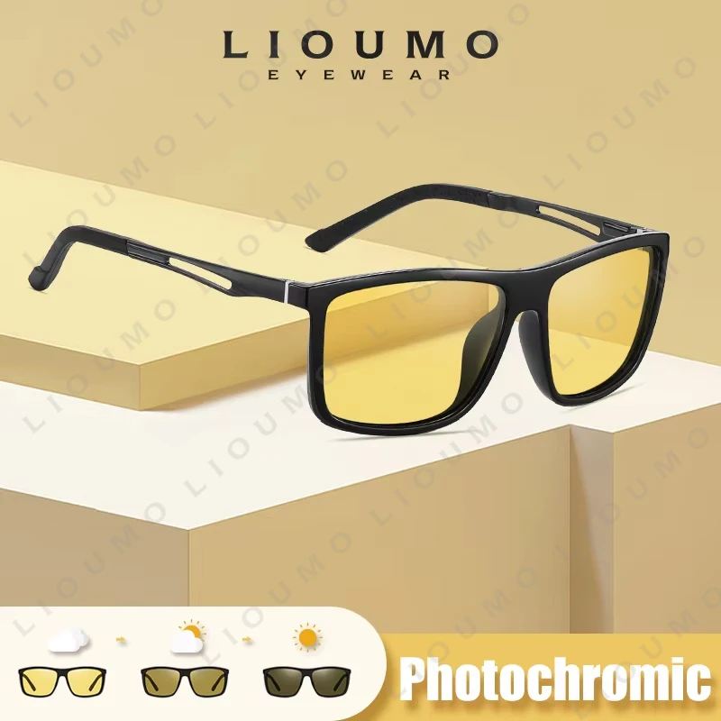 

LIOUMO Brand Square Photochromic Polarized Sunglasses Men Women Night Vision Glasses For Driving Trendy Shades Chameleon Eyewear