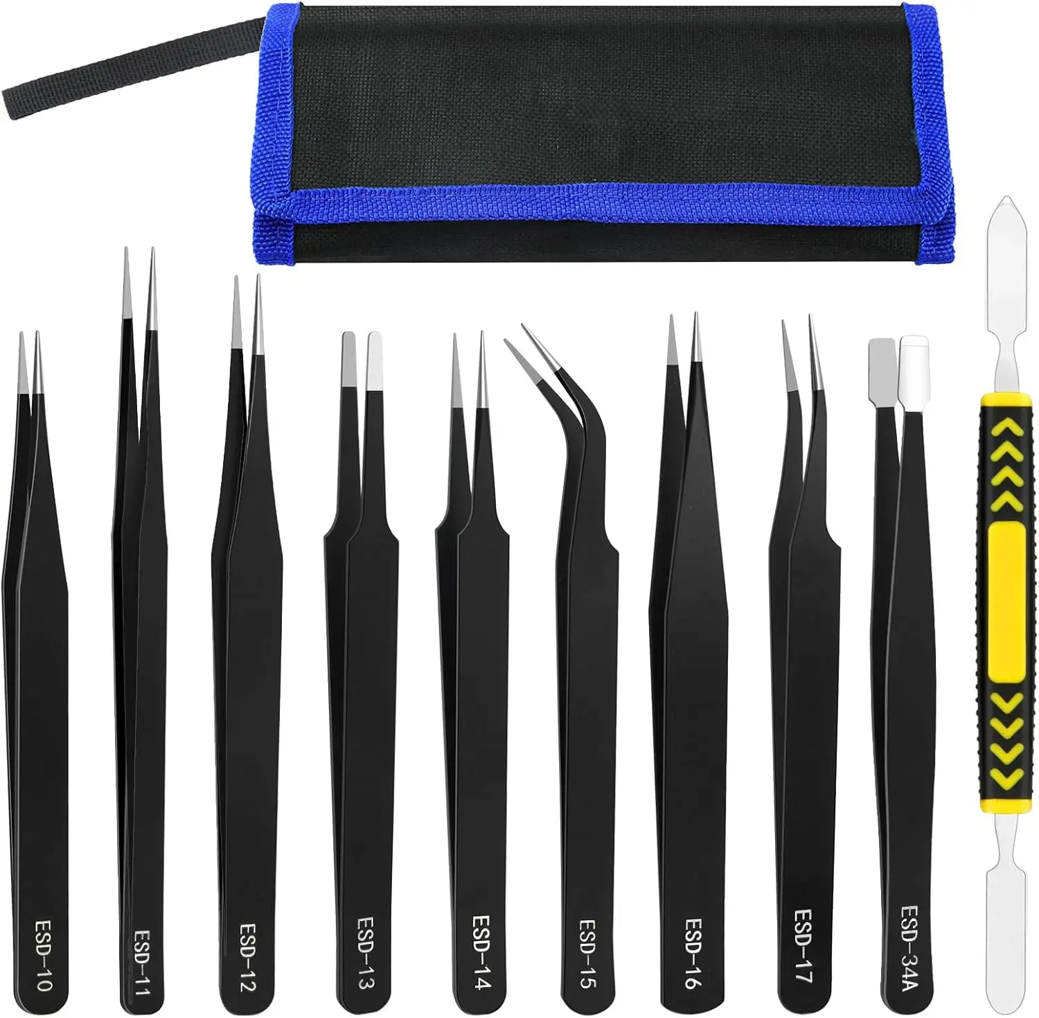 Image of ESD-Antistatik-Pinzetten-Set in Industriequalität, 1,5 mm Präzisionsspitze, hochharte Edelstahlpinzetten, korrosionsbeständig