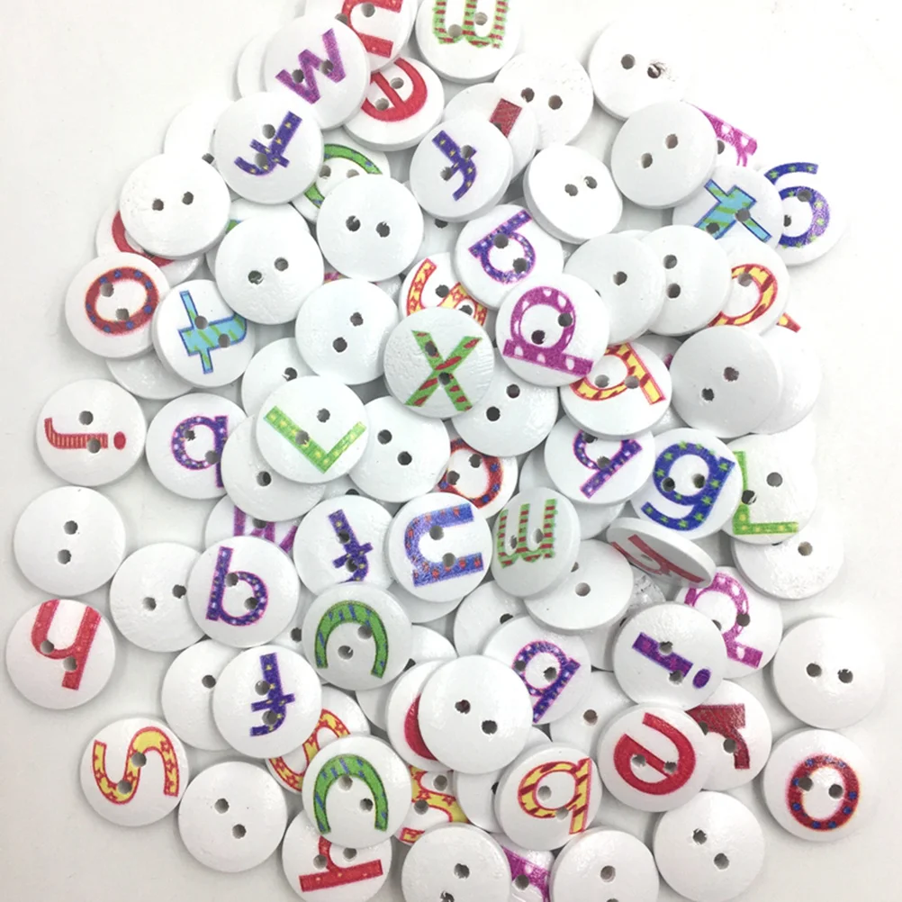 

100Pcs 26 Letters Wooden Alphabet Buttons Mixed Candy Color Decorative for Sewing Knitting Scrapbook Crafts Candy Color Buttons