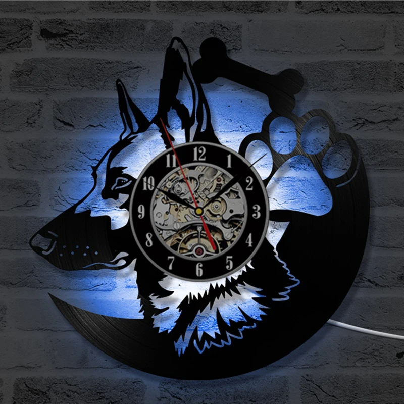 German Shepherd Dog Wall Clock Home Decor Dog Breeds Vinyl Record Vintage Clock Dog Wall Clock Gift -No LED Style