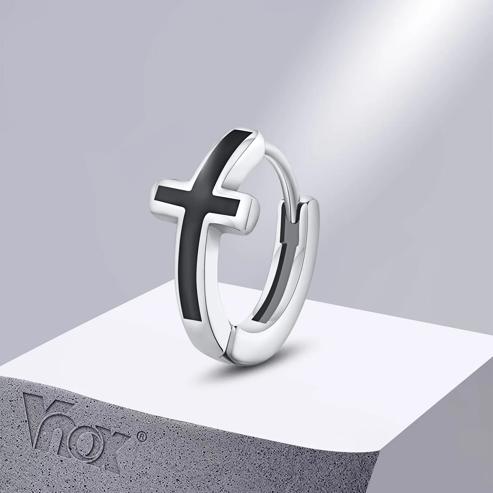 Vnox Simple Plain Cross Earrings for Men Boys, Stainless Steel Religious Christian Hoop Huggie Earring Faith Prayer Jewelry